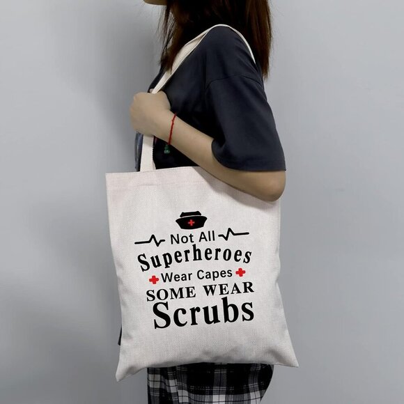 Nursing Gift Tote Bag Polyester Large Capacity Not All Superheroes Wear Capes - Picture 3 of 5